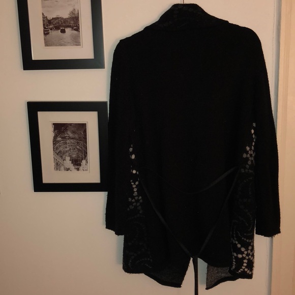 Waterfall drape front black long cardigan - Picture 4 of 4